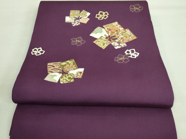 平和屋着物●極上 塩瀬 九寸開き名古屋帯 駒刺繍 色紙花文 金彩 桑の実色地 逸品 DZAA7509kh5
