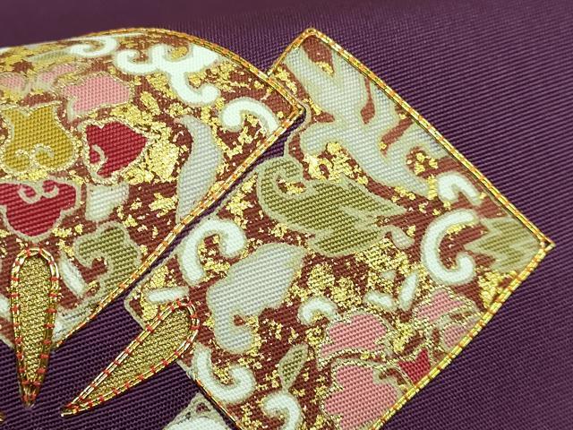 平和屋着物●極上 塩瀬 九寸開き名古屋帯 駒刺繍 色紙花文 金彩 桑の実色地 逸品 DZAA7509kh5