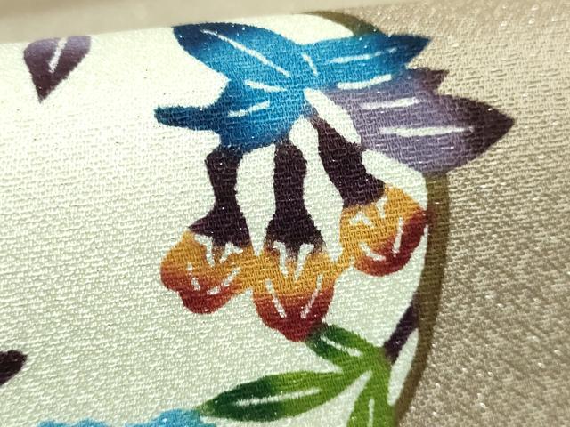 平和屋着物■極上 本場琉球紅型 九寸名古屋帯 雪輪花丸文 洗柿色地 銀通し地 逸品 DZAA7525kh5