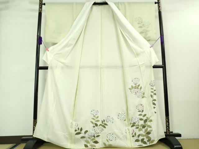 平和屋着物▽極上 訪問着 無双 紗袷 紗×絽 紫陽花 あじさい 若芽色地 金彩 逸品 DZAA7532kh5