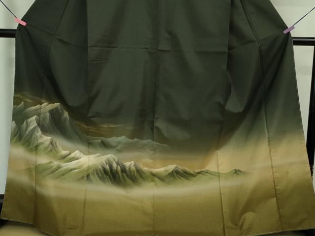 平和屋着物■極上 日本画家 水嶋征夫 本場縞大島紬 訪問着 山脈 逸品 未使用 DZAA7540kh5