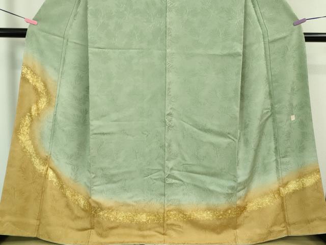 平和屋着物■極上 皇室献上作家 北出与三郎 訪問着 松葉地紋 暈し染め 金彩 山葵色地 反端付き 逸品 未使用 DZAA7554kh5