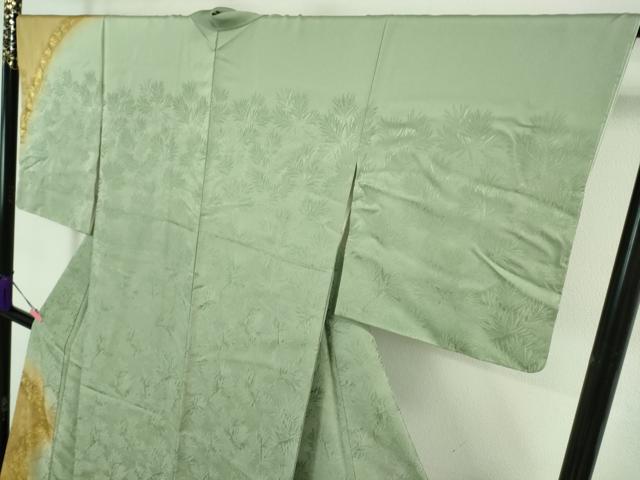 平和屋着物■極上 皇室献上作家 北出与三郎 訪問着 松葉地紋 暈し染め 金彩 山葵色地 反端付き 逸品 未使用 DZAA7554kh5