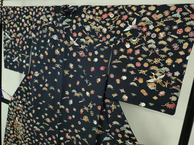 平和屋本店■極上 訪問着 駒刺繍 宝尽くし飛鶴文 紺地 逸品 未使用 DZAA7556kh5