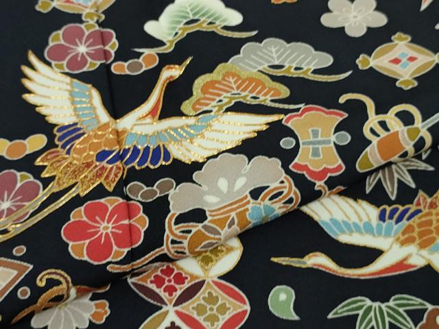 平和屋本店■極上 訪問着 駒刺繍 宝尽くし飛鶴文 紺地 逸品 未使用 DZAA7556kh5