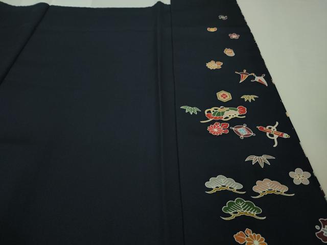 平和屋本店■極上 訪問着 駒刺繍 宝尽くし飛鶴文 紺地 逸品 未使用 DZAA7556kh5