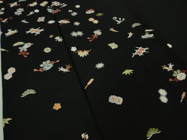 平和屋本店■極上 訪問着 総刺繍 宝尽くし 黒地 金糸 逸品 DZAA7558kh5