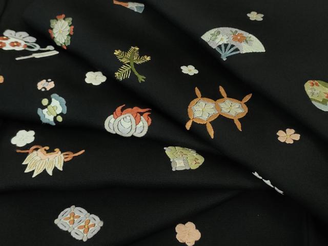 平和屋本店■極上 訪問着 総刺繍 宝尽くし 黒地 金糸 逸品 DZAA7558kh5
