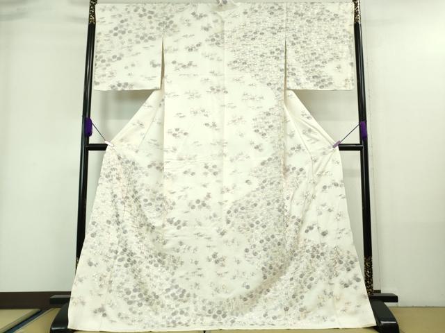 平和屋本店●極上 訪問着 ロング丈 総手刺繍 草花尽くし 象牙色地 金糸 逸品 DZAA7559kh6