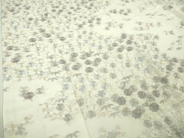 平和屋本店●極上 訪問着 ロング丈 総手刺繍 草花尽くし 象牙色地 金糸 逸品 DZAA7559kh6