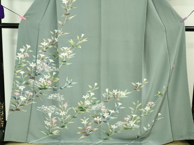 平和屋本店■極上 本加賀友禅作家 田丸幸子 訪問着 枝花文 湊鼠色地 逸品 未使用 DZAA7561kh5