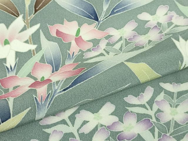 平和屋本店■極上 本加賀友禅作家 田丸幸子 訪問着 枝花文 湊鼠色地 逸品 未使用 DZAA7561kh5