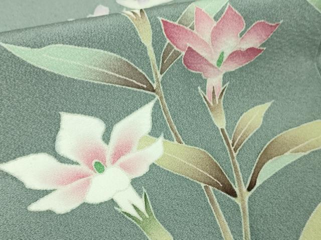 平和屋本店■極上 本加賀友禅作家 田丸幸子 訪問着 枝花文 湊鼠色地 逸品 未使用 DZAA7561kh5
