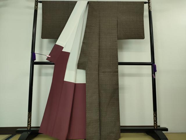 平和屋本店■極上 本場結城紬 重要無形文化財 色紙格子文 証紙付き 逸品 DZAA7568kh5