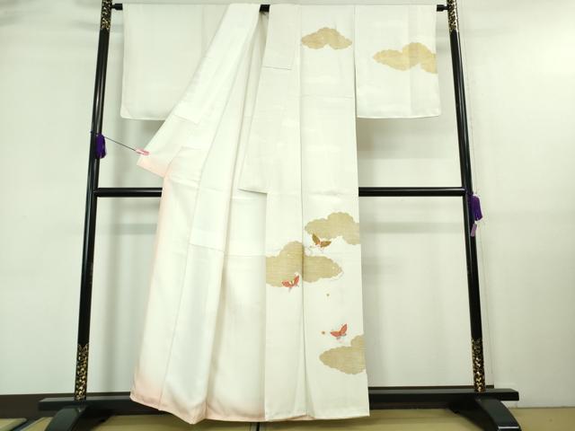 平和屋本店■極上 銀座きしや 訪問着 駒刺繍 雲取り舞蝶文 生成り色地 金彩 たとう紙付き 逸品 未使用 DZAA7579kh5
