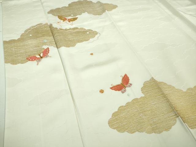 平和屋本店■極上 銀座きしや 訪問着 駒刺繍 雲取り舞蝶文 生成り色地 金彩 たとう紙付き 逸品 未使用 DZAA7579kh5