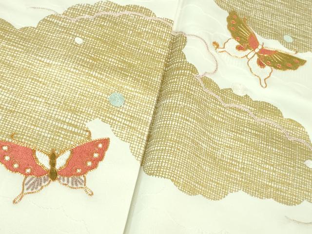 平和屋本店■極上 銀座きしや 訪問着 駒刺繍 雲取り舞蝶文 生成り色地 金彩 たとう紙付き 逸品 未使用 DZAA7579kh5