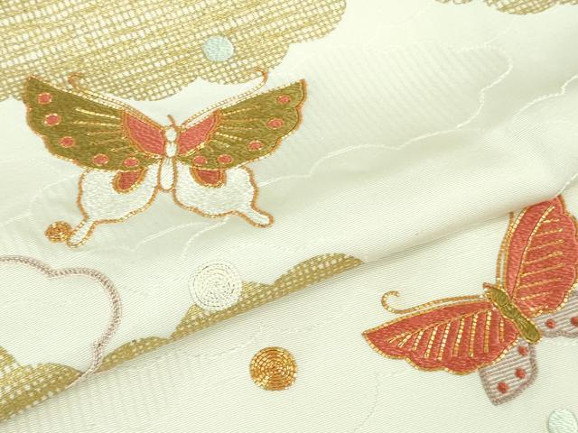 平和屋本店■極上 銀座きしや 訪問着 駒刺繍 雲取り舞蝶文 生成り色地 金彩 たとう紙付き 逸品 未使用 DZAA7579kh5