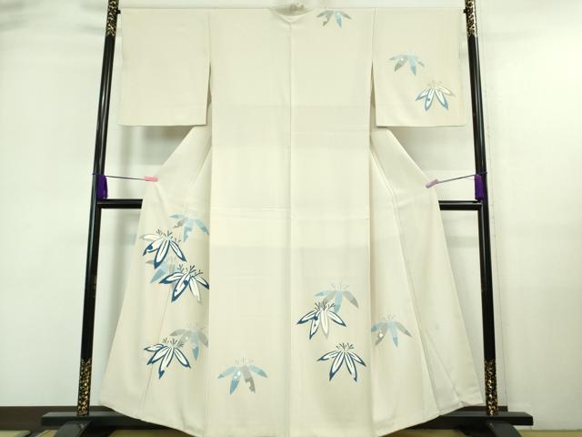 平和屋着物■極上 本加賀友禅作家 湯本エリ子 訪問着 笹の葉 象牙色地 金銀彩 逸品 DZAA7591kh5