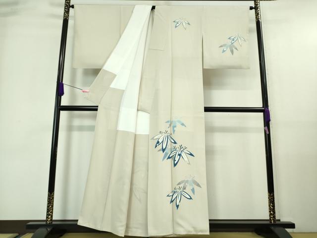 平和屋着物■極上 本加賀友禅作家 湯本エリ子 訪問着 笹の葉 象牙色地 金銀彩 逸品 DZAA7591kh5