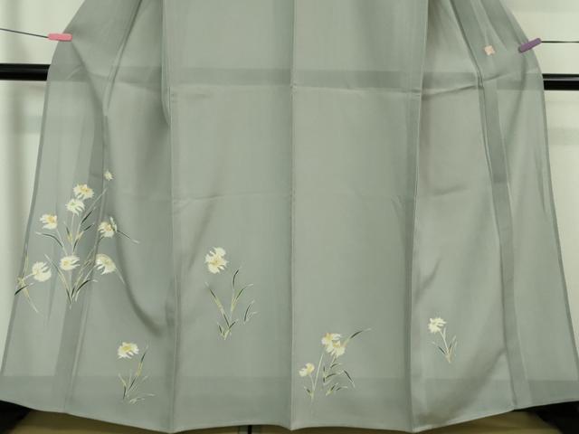平和屋着物*極上 夏物 訪問着 友禅 作家物 駒刺繍 サギソウ 灰青色地 金彩 逸品 未使用 DZAA7627kh5