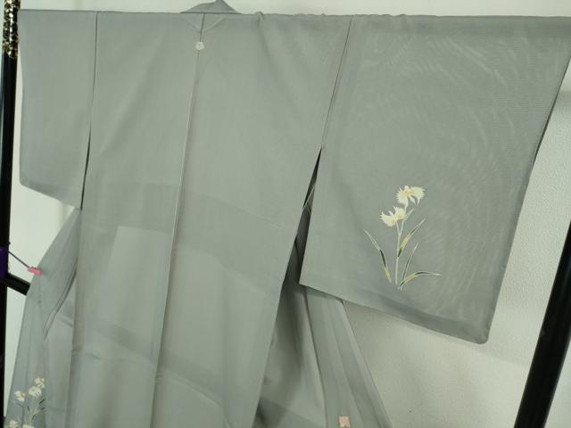 平和屋着物*極上 夏物 訪問着 友禅 作家物 駒刺繍 サギソウ 灰青色地 金彩 逸品 未使用 DZAA7627kh5