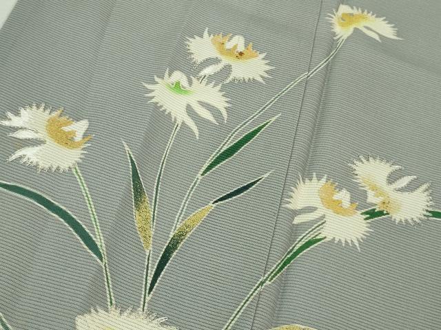 平和屋着物*極上 夏物 訪問着 友禅 作家物 駒刺繍 サギソウ 灰青色地 金彩 逸品 未使用 DZAA7627kh5