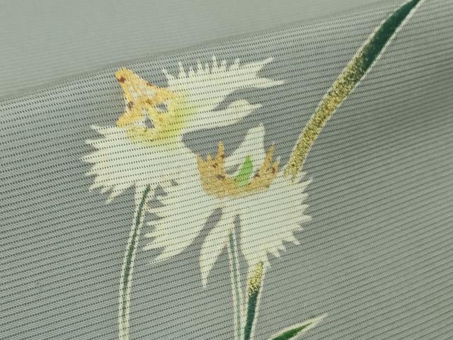 平和屋着物*極上 夏物 訪問着 友禅 作家物 駒刺繍 サギソウ 灰青色地 金彩 逸品 未使用 DZAA7627kh5