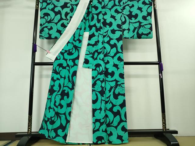 平和屋着物▽極上 響庵 小紋 単衣 地紋起こし 唐草文 反端付き 逸品 DZAA7653kh5