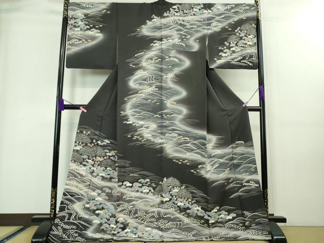 平和屋本店□極上 訪問着 駒刺繍 立波松文 蝉色地 暈し 