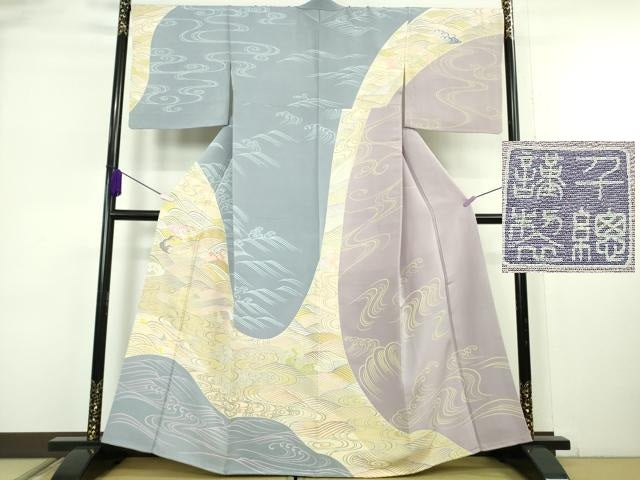 平和屋本店●極上 創業460年・千總 訪問着 刺繍 立波文 金彩 高島屋扱い 逸品 DZAA7677kh6