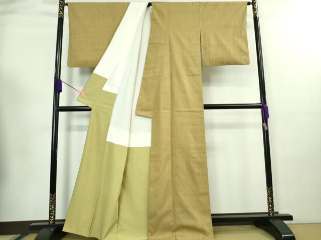 平和屋本店■極上 本場結城紬 重要無形文化財 奥順謹製 色無地 芥子色 証紙・鑑定証付き 逸品 DZAA7680kh5