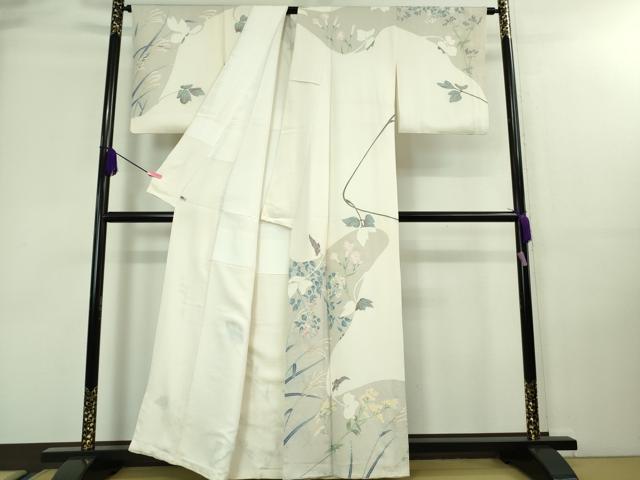 平和屋本店■極上 本加賀友禅作家 由水煌人 訪問着 寿光織 加賀草花文 象牙色地 さが美扱い 逸品 DZAA7685kh5