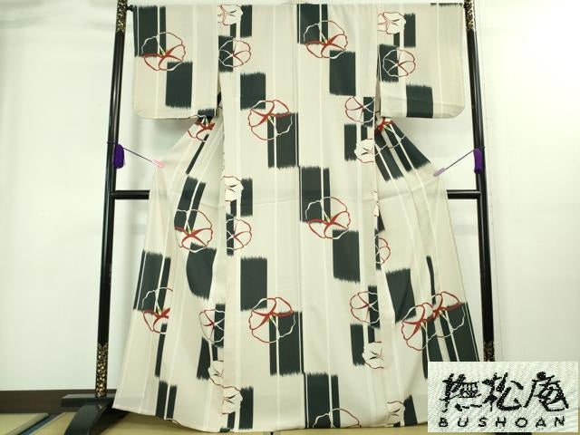 平和屋着物∴極上 夏物 撫松庵 セオアルファ 小紋・浴衣兼用 椿 灰白色地 逸品 DZAA7690kh5