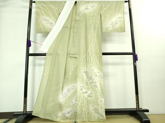平和屋着物*極上 夏物 訪問着 絽縮緬 作家物 枝垂れ柳 草花文 裏葉柳色地 暈し染め 逸品 DZAA7695kh5