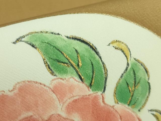 平和屋本店■極上 銀座 志ま亀 塩瀬 九寸名古屋帯 花ビン絵 黄唐茶色地 金彩 たとう紙付き 逸品 DZAA7718kh5