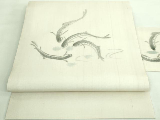 平和屋着物*極上 夏物 絹芭蕉 九寸名古屋帯 作家物 手描き ドジョウ 砥粉色地 逸品 DZAA7756kh5