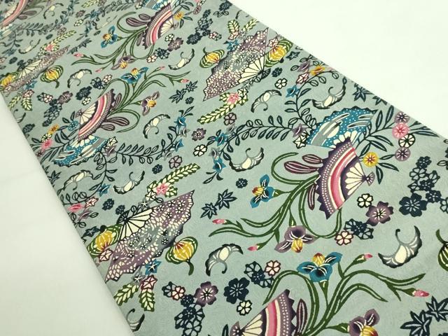 平和屋着物■極上 本場琉球紅型 九寸開き名古屋帯 扇面舞花文 逸品 DZAA7766kh5