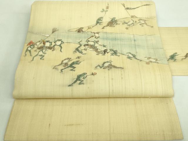 平和屋着物*極上 夏物 九寸名古屋帯 手描き 鳥獣戯画 麻 逸品 DZAA7773kh5