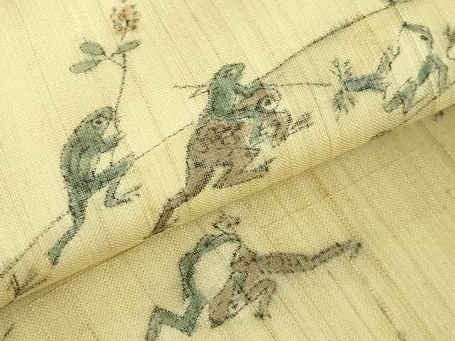 平和屋着物*極上 夏物 九寸名古屋帯 手描き 鳥獣戯画 麻 逸品 DZAA7773kh5