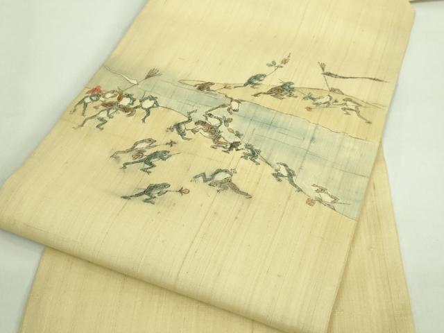 平和屋着物*極上 夏物 九寸名古屋帯 手描き 鳥獣戯画 麻 逸品 DZAA7773kh5