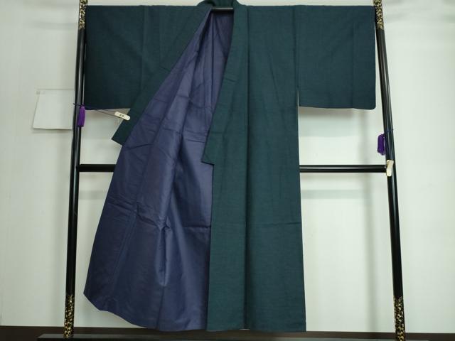 平和屋着物■極上 男性 紬 アンサンブル 長羽織(羽織紐付き)・長襦袢(袷) 3点セット 濃藍色地 逸品 DZAA7806kh5
