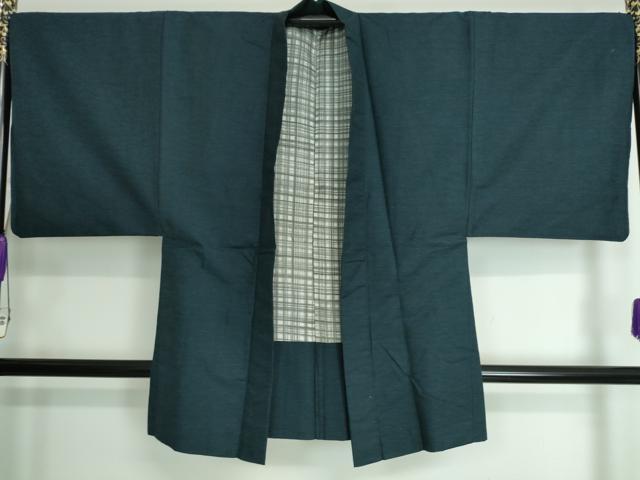 平和屋着物■極上 男性 紬 アンサンブル 長羽織(羽織紐付き)・長襦袢(袷) 3点セット 濃藍色地 逸品 DZAA7806kh5