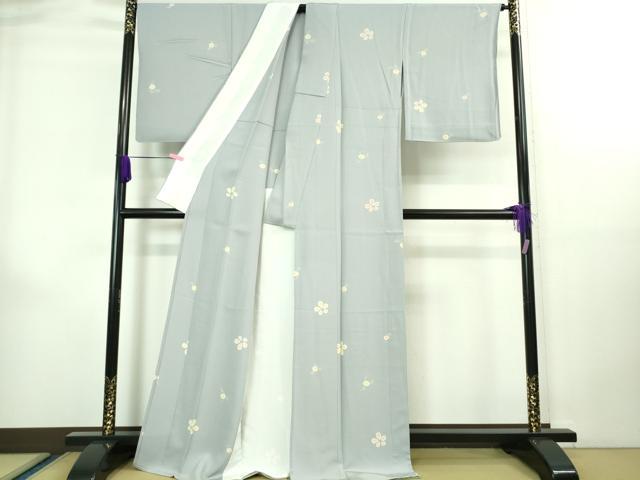 平和屋着物▽極上 琳派調 友禅小紋 単衣 舞花文 縮緬地 デイドリーム色 反端付き 逸品 DZAA7855kh5