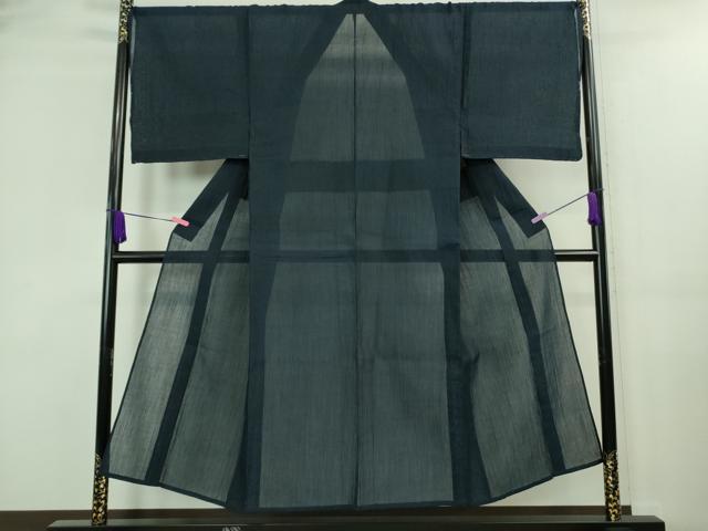 平和屋着物■極上 夏物 男性 本場小千谷ちぢみ キングサイズ 麻 色無地 濃紺地 逸品 未使用 DZAA7876kh5