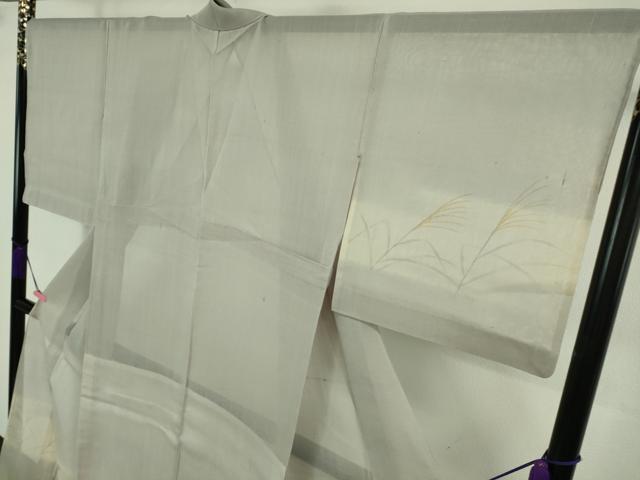 平和屋着物■極上 夏物 絹芭蕉 訪問着 手描き すすき 枝花文 暈し染め 白梅鼠色地 逸品 DZAA7878kh5