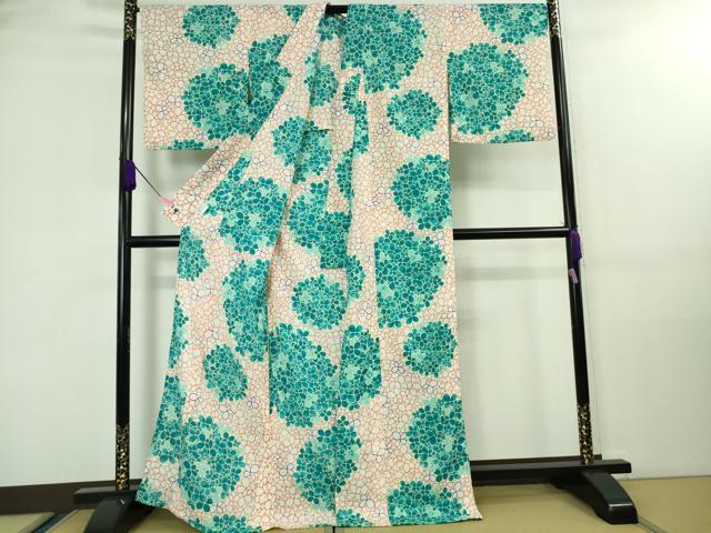平和屋着物∴極上 夏物 小紋・浴衣兼用 紅梅織 紫陽花 あじさい 洗える着物 逸品 DZAA7885kh5