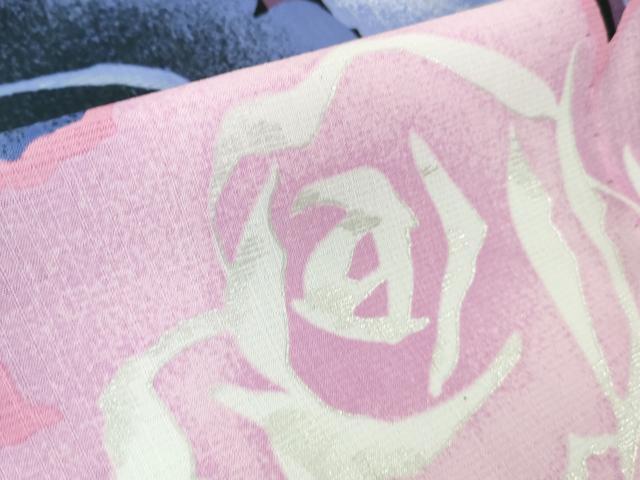 平和屋着物∴極上 夏物 小紋・浴衣兼用 薔薇 バラ 縞 黒地 銀彩 逸品 和風館 セオアルファ 洗える着物 DZAA7888kh5