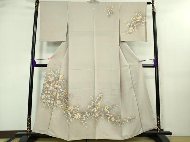 平和屋着物●極上 創業460年・千總 訪問着 更紗花文 灰桜色地 暈し染め 金彩 大丸扱い 逸品 DZAA7904kh5