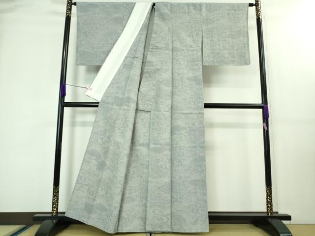 平和屋着物▽極上 結城紬 単衣 80亀甲 風景草花文 いしげ結城紬謹製 証紙付き 逸品 未使用 DZAA7919kh5